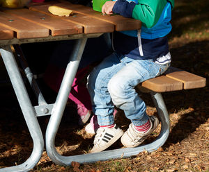 Hallon Picnic Table - outdoor pine bench with metal frame