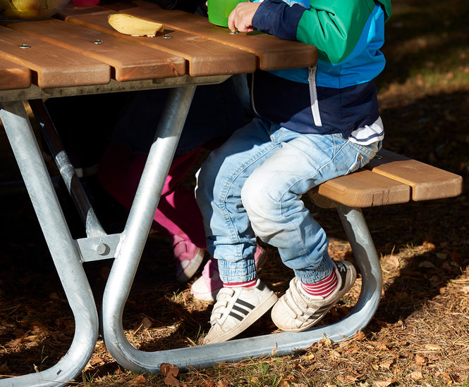 Hallon Picnic Table - outdoor pine bench with metal frame