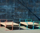 Rosenlund Bench - outdoor metal and wood park seating with arms - on this page
