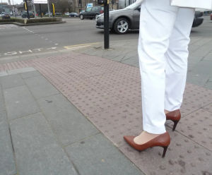 Red blister tactile granite paving