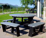 Calder - round recycled plastic 8-seater picnic table with benches