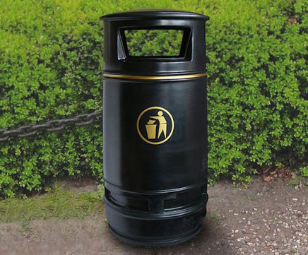 Copperfield Litter Bin - black outdoor polyethylene waste bin with liner
