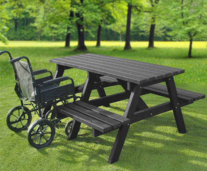 Standard recycled plastic wheelchair-accessible picnic table with seating