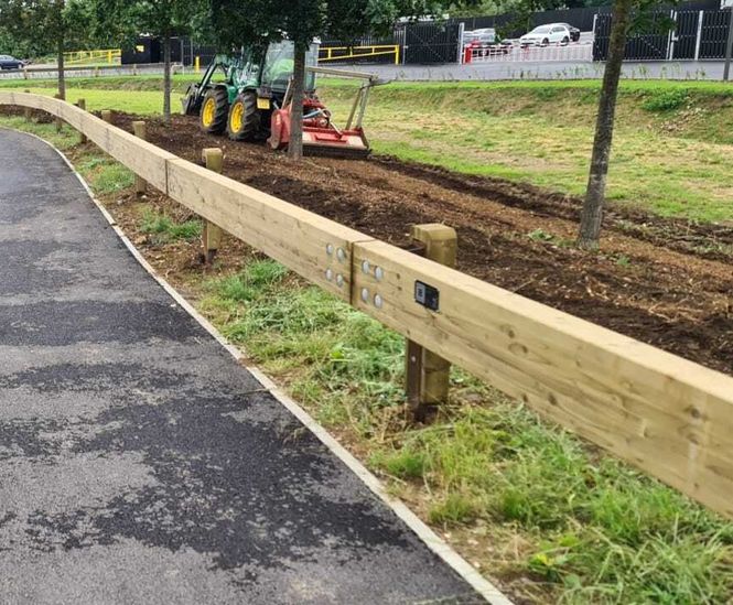 Corten and timber crash barriers for Jaguar Landrover 