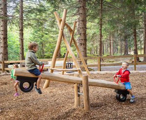 Seesaw - wooden playground seesaw with handles for two children