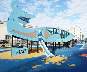 Whale - Steel & HPL multiplay unit with slide, nets & climbing walls