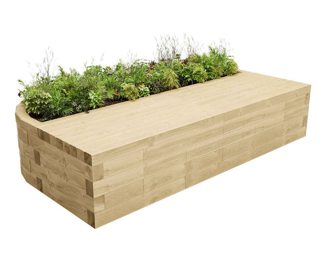 Carn Mor curved timber planter bench - Modular timber planter bench