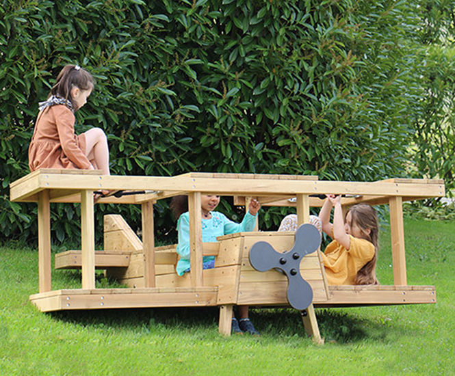 Biplane - wooden aeroplane climbing frame for early years playgrounds