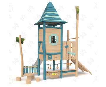Fisherman's Hut Play Unit - wooden multiplay structure with slide