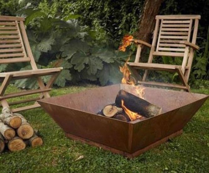 Corten Steel Magna Fire Pit - square outdoor corten steel fire bowl
