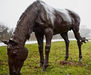 Cast Iron Lifesize Grazing Horse Statue - outdoor garden sculpture