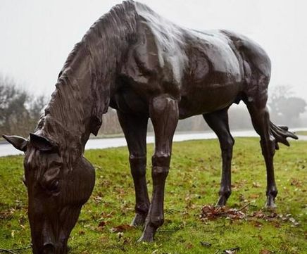 Cast Iron Lifesize Grazing Horse Statue - outdoor garden sculpture