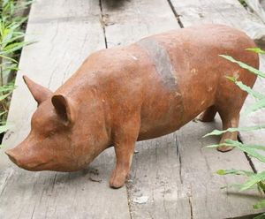 Cast Iron Standing Sow Statue - cast iron pig garden ornament