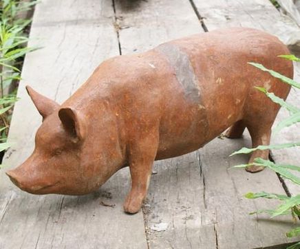 Cast Iron Standing Sow Statue - cast iron pig garden ornament