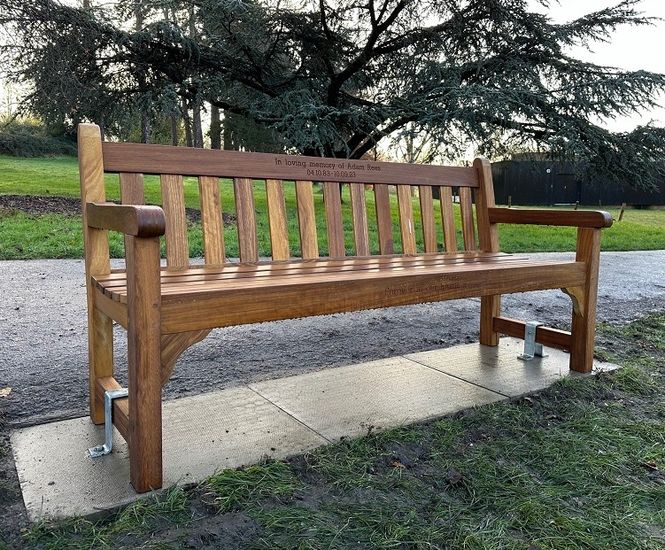 Handcrafted timber memorial benches with engraving for Harlow Town Park