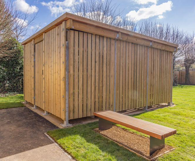 Sheldon SCS313 - enclosed sedum roofed timber cycle shelter