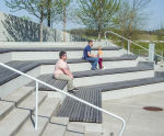 Solid Linear Top Seat - stainless steel and hardwood modular bench