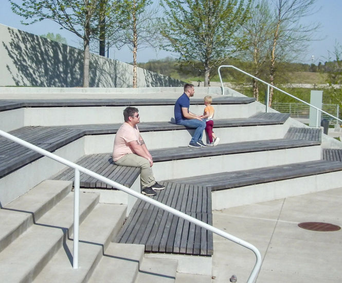 Solid Linear Top Seat - stainless steel and hardwood modular bench