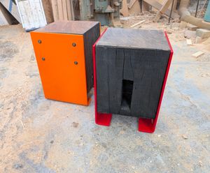 Type 25 handcrafted outdoor stools in reclaimed Ekki timber