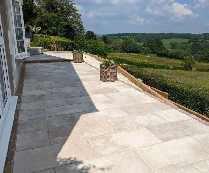 Georgian Thatch Porcelain Paving - limestone effect patio tiles