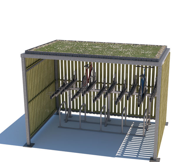 Blox C - two-tier cycle shelter with sedum roof