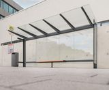Stingray - glass and steel modular bus shelter with seating - on this page