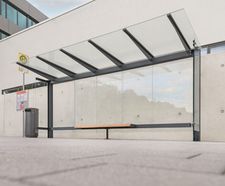 Stingray - glass and steel modular bus shelter with seating