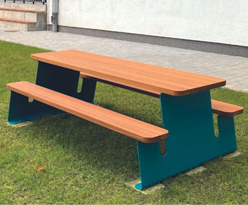 Wave - hardwood and steel picnic table with benches