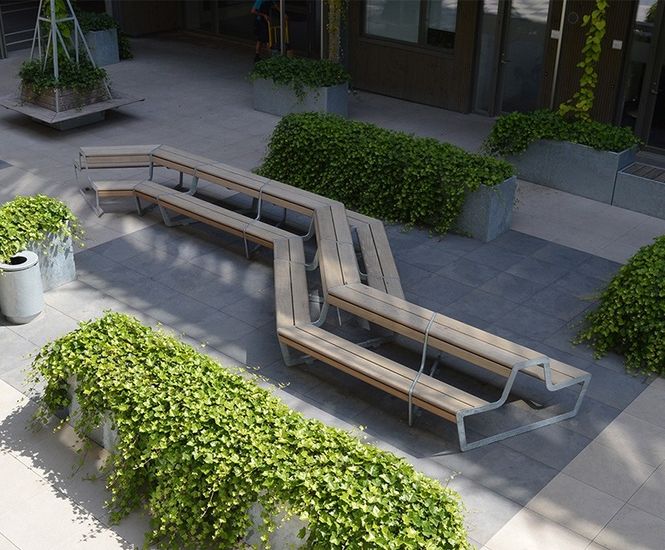 LINK - steel and mahogany outdoor table and seating set
