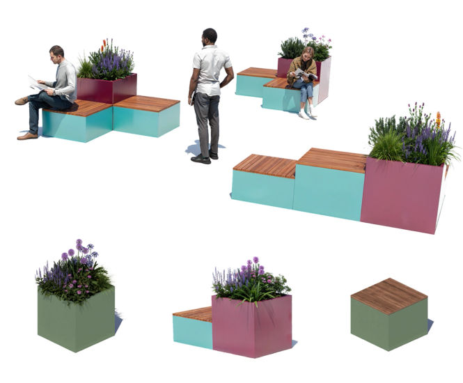 Allium Street Furniture Product Range - modular metal benches and planters