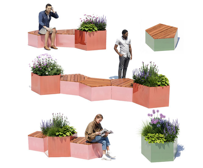 Crocus Street Furniture Product Ranges - modular metal benches and planters