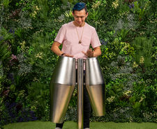 Tumbadoras - brushed steel outdoor drum pair for public play