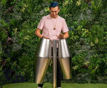 Tumbadoras - brushed steel outdoor drum pair for public play