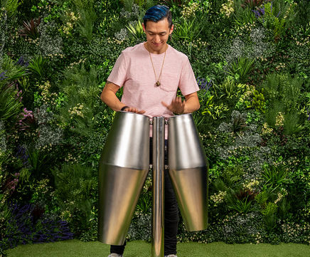 Tumbadoras - brushed steel outdoor drum pair for public play