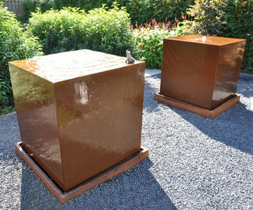 Water Block - corten steel outdoor water feature for gardens
