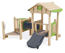 J49253® - timber multi play tower for young children with tunnel and slide