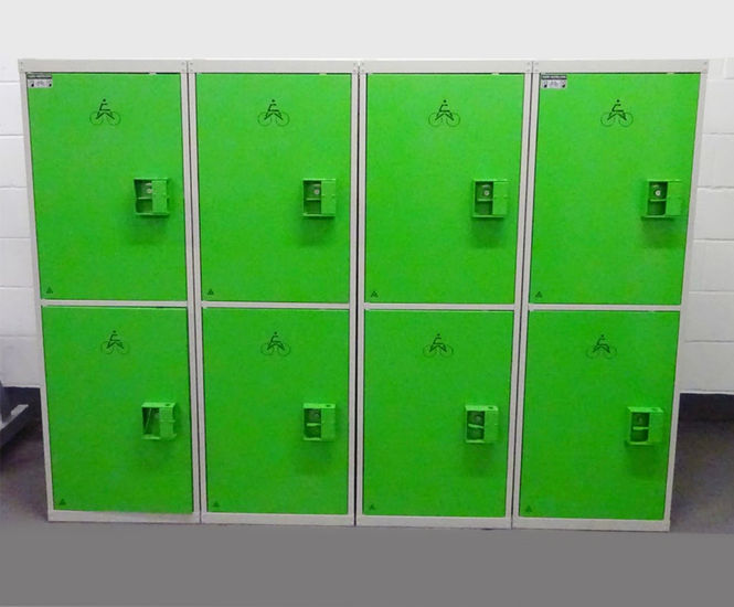 2-Tier Folding Bike Lockers - steel lockers for folding bike storage