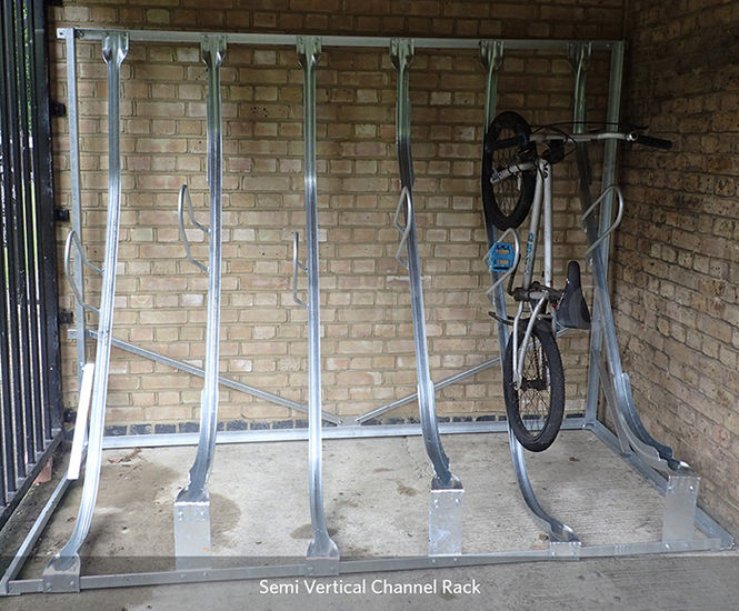 Portsdown Bicycle Rack - steel semi-vertical bike parking for outdoors