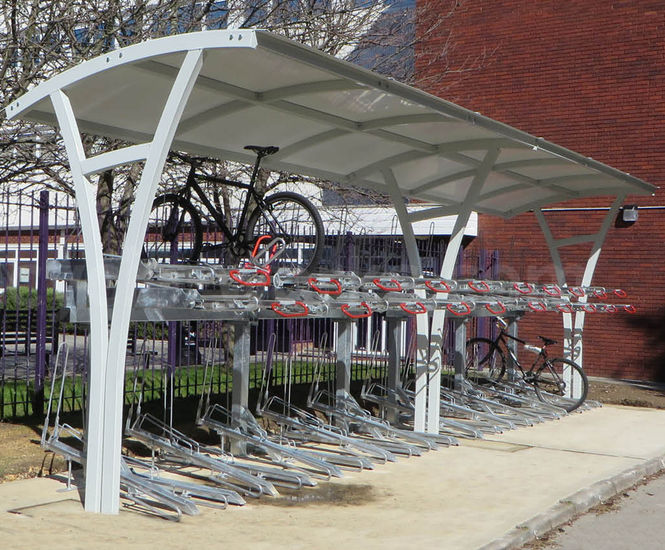 Kennet Shelter - curved steel shelter for 2-Tier Cycle Racks
