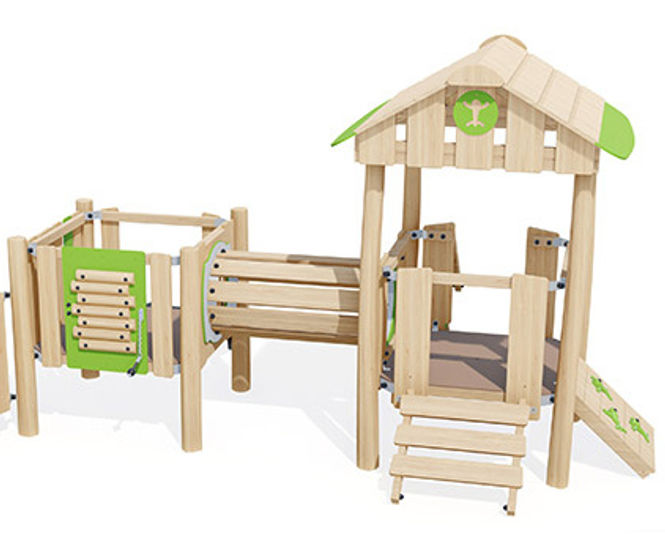 J49262 wooden multiplay tower with slide and tunnel