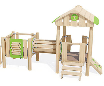 J49262 wooden multiplay tower with slide and tunnel