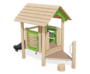 J49261 Musical Playhouse - wooden playhouse with slide