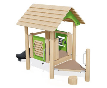J49261 Musical Playhouse - wooden playhouse with slide