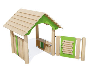 J49260 wooden playhouse hut with musical panel