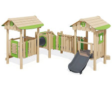 J49254 - Robinia timber multi play structure with slide and sensory panels