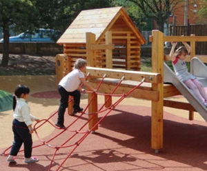 Platform House 4904 - small larch playhouse with slide for playgrounds