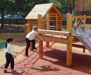 Platform House 4904 - small larch playhouse with slide for playgrounds
