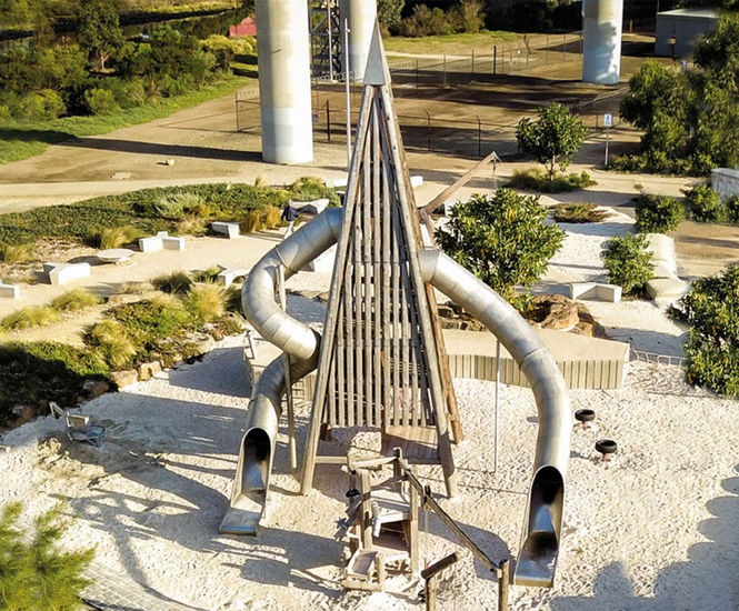 Small Pyramid Tower - steel and larch playground climbing structure