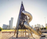 Middle Pyramid Tower - large steel and wood playground climbing structure - on this page