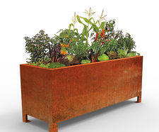 Patina Steel Trough - weathered steel rectangular planter